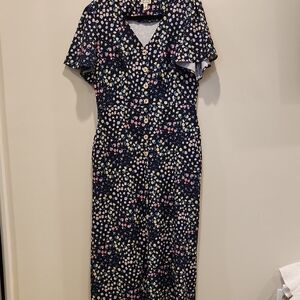 mo:vint By Anthropologie Blue Floral V-Neck  Maxi Dress